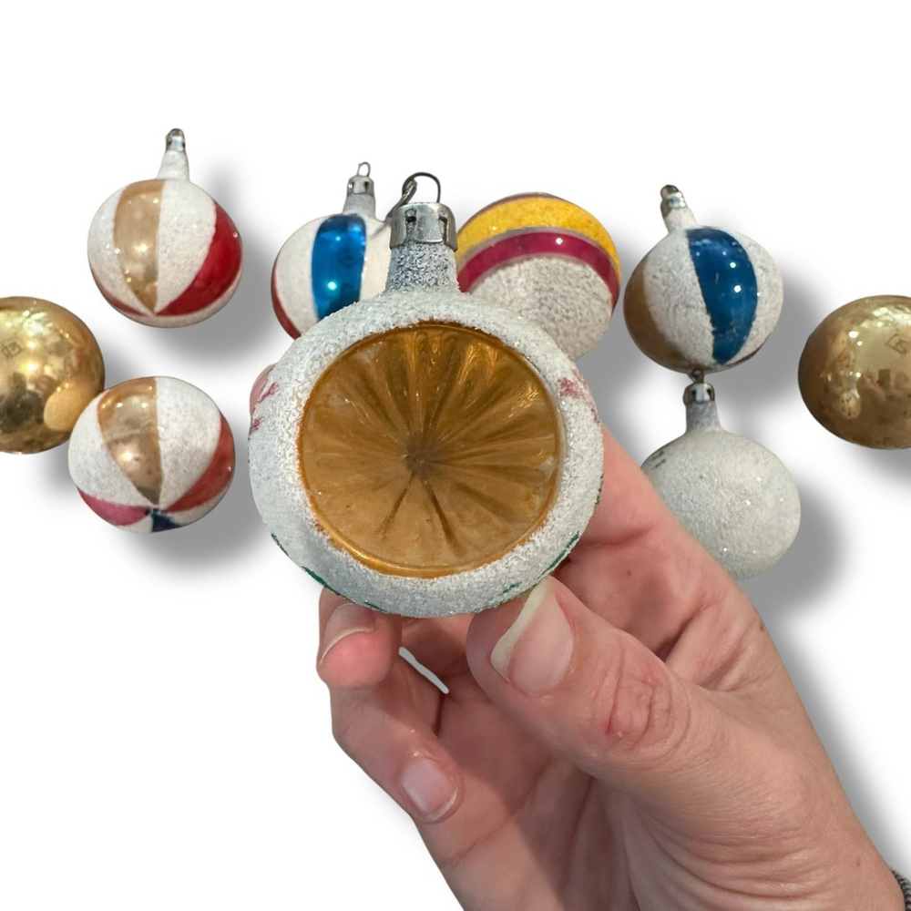 Vintage Shiny Brite Indent Glass Ornaments Set 10 Mixed Colors Glitter - Picture 4 of 5